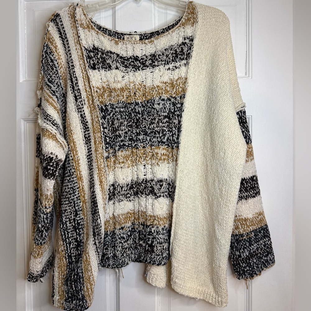 POL Beige Multicolor Chenille Soft Oversized Asymmetrical Sweater